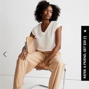 Madewell knit mesh v-neck crop, cream, size M